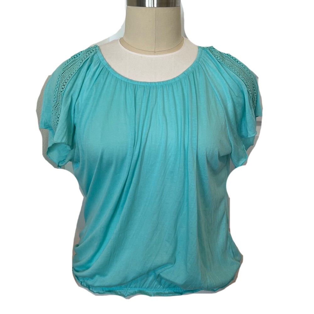 New York Laundry | Womens Baby Blue  Smocked  Short Sleeve Peasant Top 2X